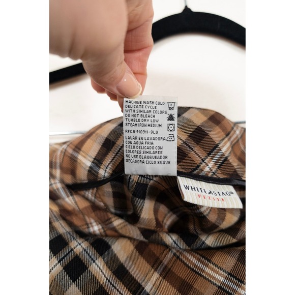 Vintage White Stag Skirt Womens 12P Brown Plaid Bias Cut Preppy Dark Academia - Picture 8 of 12